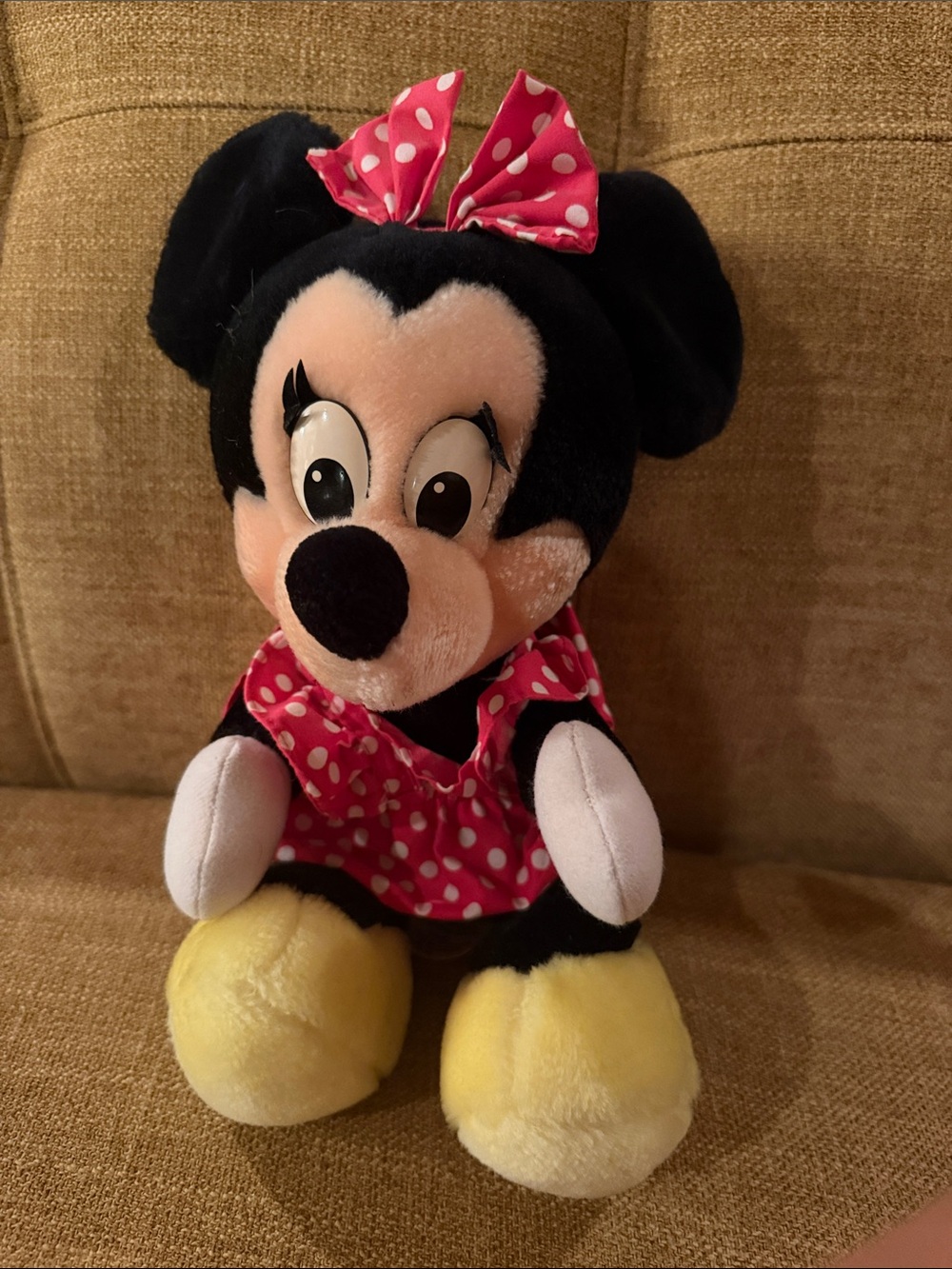Vintage 1990s Disney Minnie Mouse Plush Red Polka Dot Dress & Bow